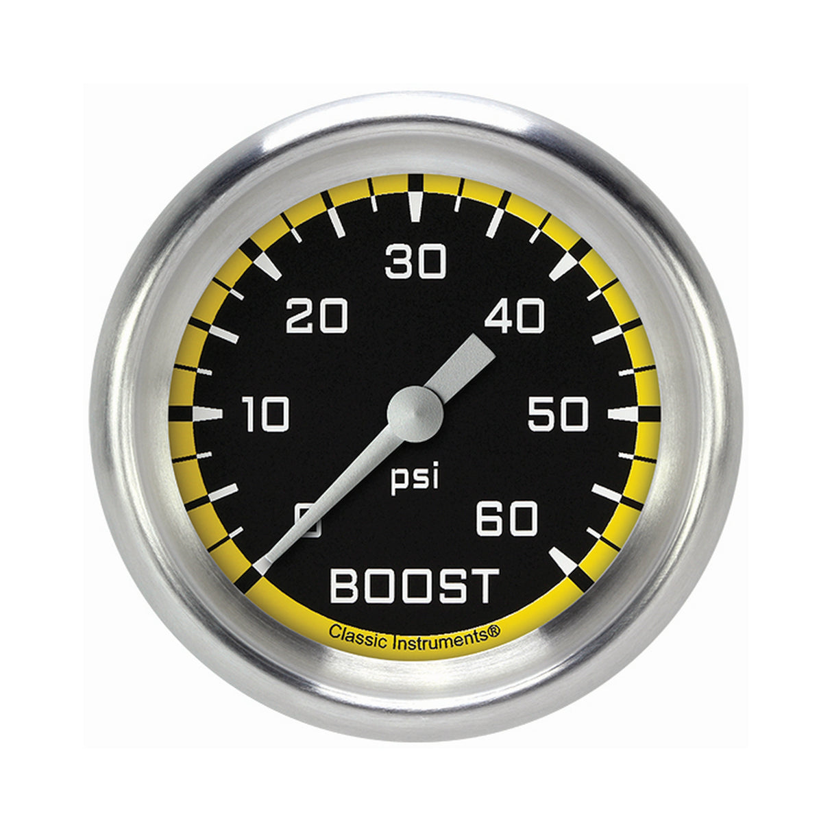 Classic Instruments Autocross Yellow 2 5/8" Boost Gauge, 60 psi - AX343YAPF