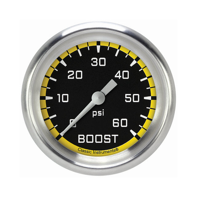 Classic Instruments Autocross Yellow 2 5/8" Boost Gauge, 60 psi - AX343YAPF