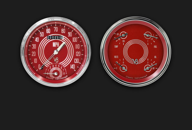 Classic Instruments V8 Red Steelie Series Two Gauge Set - V8RS62SLC