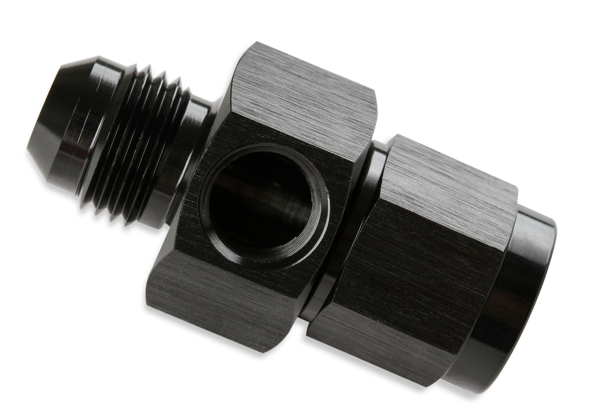 Mr Gasket - 6 AN Male-Female Fuel Pressure Gauge Adapter w/1/8'' NPT Port-Black - 400199-BL