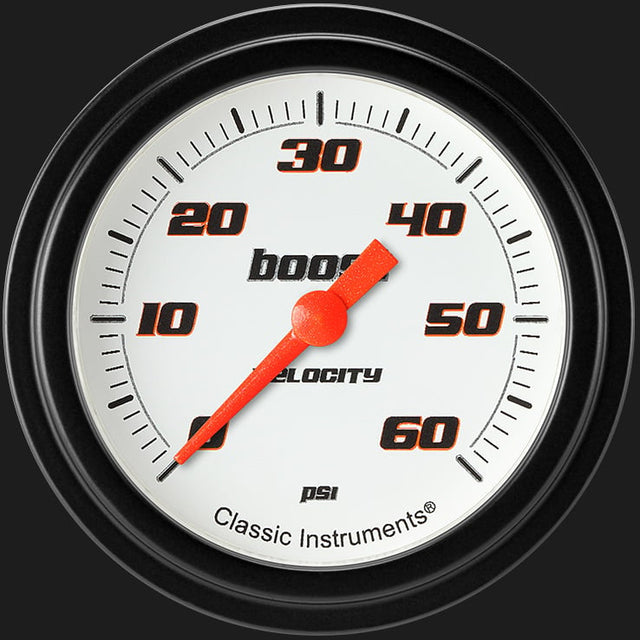 Classic Instruments Velocity White 2 5/8" Boost Gauge, 60 psi - VS343WBLF