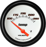 Classic Instruments Velocity White 2-5/8" Short Sweep Water Temp Gauge - VS226WBLF-08