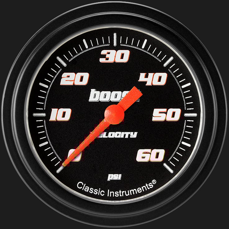 Classic Instruments Velocity Black 2 5/8" Boost Gauge, 60 psi - VS343BBLF
