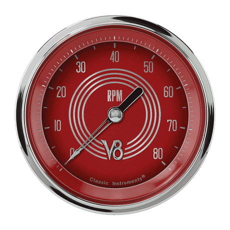 Classic Instruments V8 Red Steelie 3 3/8" Tachometer - V8RS80SHC