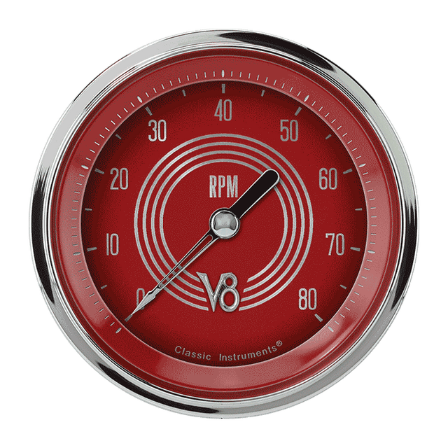 Classic Instruments V8 Red Steelie 3 3/8" Tachometer - V8RS80SHC