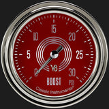 Classic Instruments V8 Red Steelie 2 5/8" Boost Gauge, 30 psi - V8RS342SLC