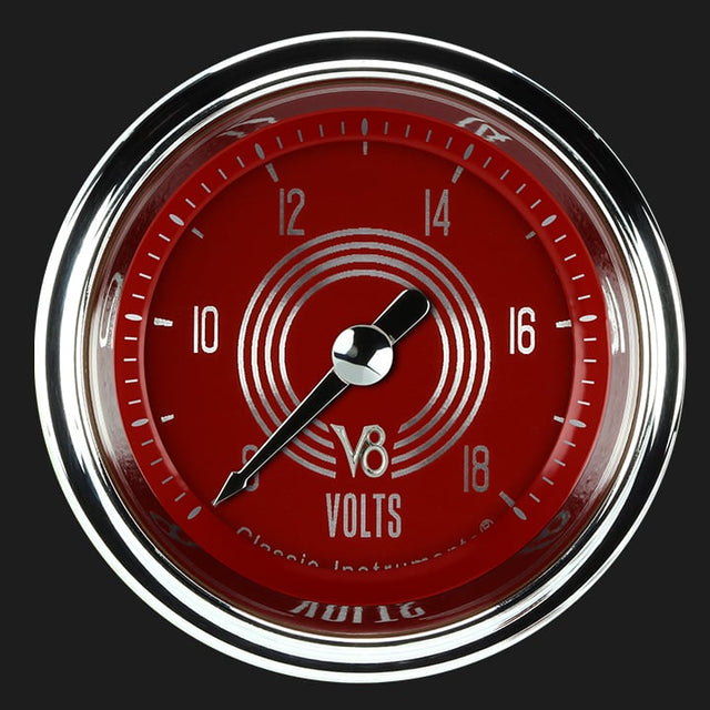 Classic Instruments V8 Red Steelie 2 1/8" Voltage Gauge - V8RS130SHC