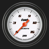 Classic Instruments Velocity White 2 1/8" Fuel Pressure Gauge, 15 psi - VS145WBLF
