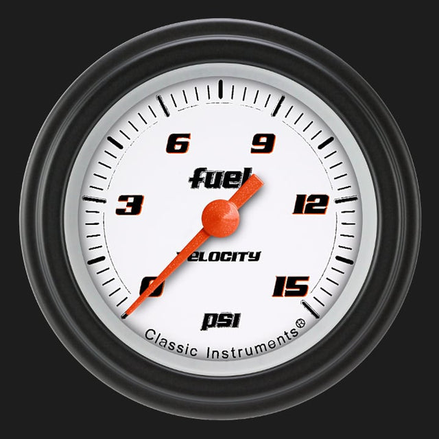 Classic Instruments Velocity White 2 1/8" Fuel Pressure Gauge, 15 psi - VS145WBLF