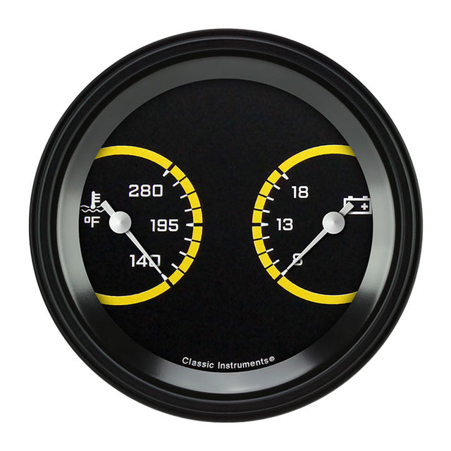 Classic Instruments AutoCross Yellow 3-3/8" Temperature & Volt Dual Gauge - AX74YBLF