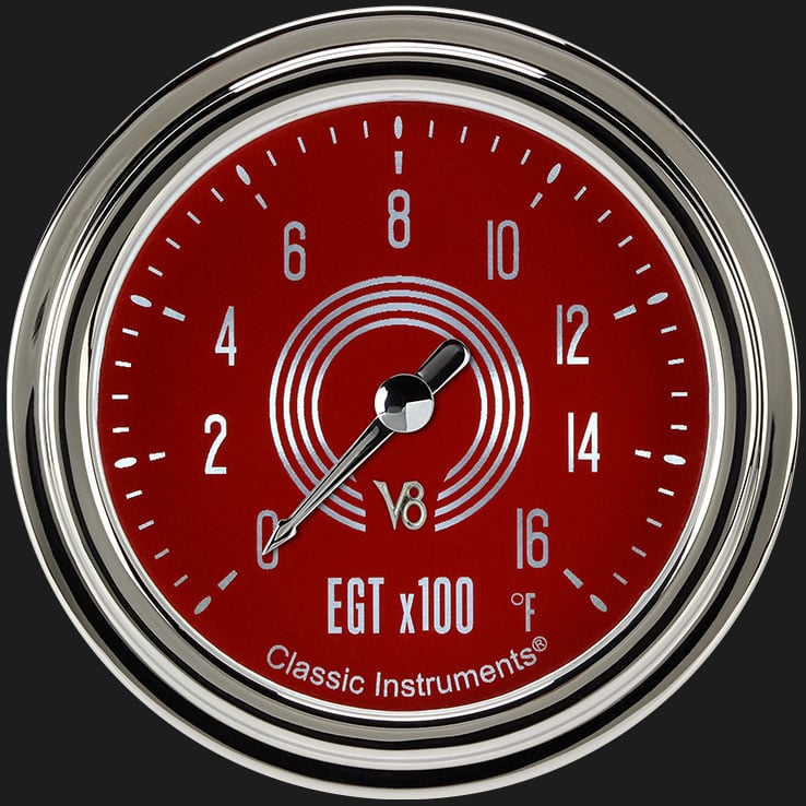 Classic Instruments V8 Red Steelie 2 5/8" Exhaust Gas Temp. Gauge - V8RS398SLC