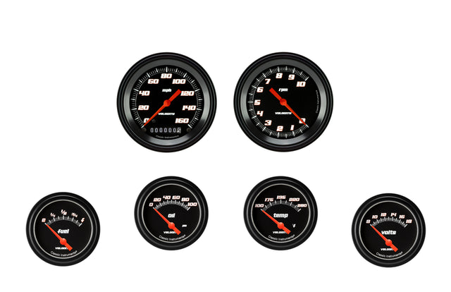 Classic Instruments Velocity Black Six Gauge Set 201 - VS201BBLF