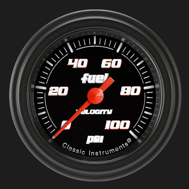 Classic Instruments Velocity Black 2 1/8" Fuel Pressure Gauge, 100 psi - VS146BBLF