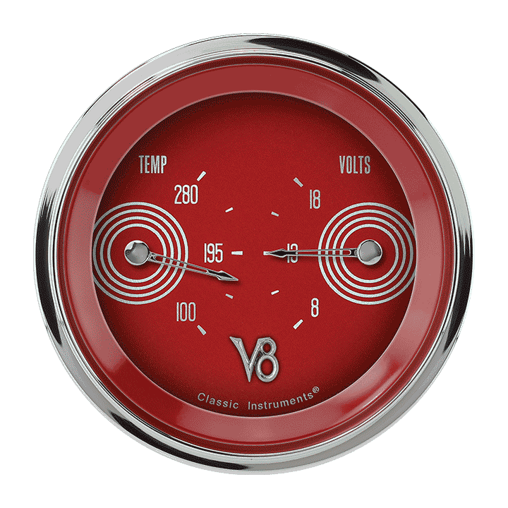 Classic Instruments V8 RED STEELIE 3IN DUAL - TEMP/ VOLT - V8RS74SLC