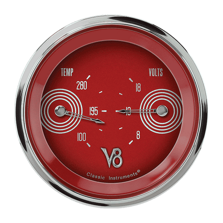Classic Instruments V8 RED STEELIE 3IN DUAL - TEMP/ VOLT - V8RS74SLC