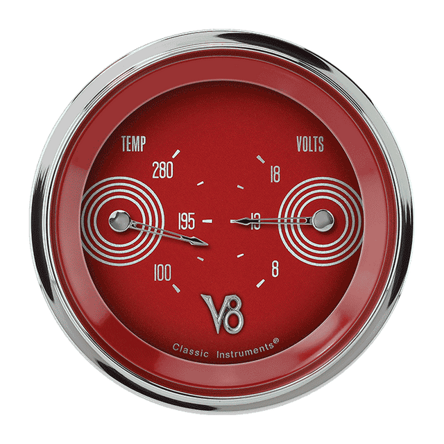 Classic Instruments V8 RED STEELIE 3IN DUAL - TEMP/ VOLT - V8RS74SLC
