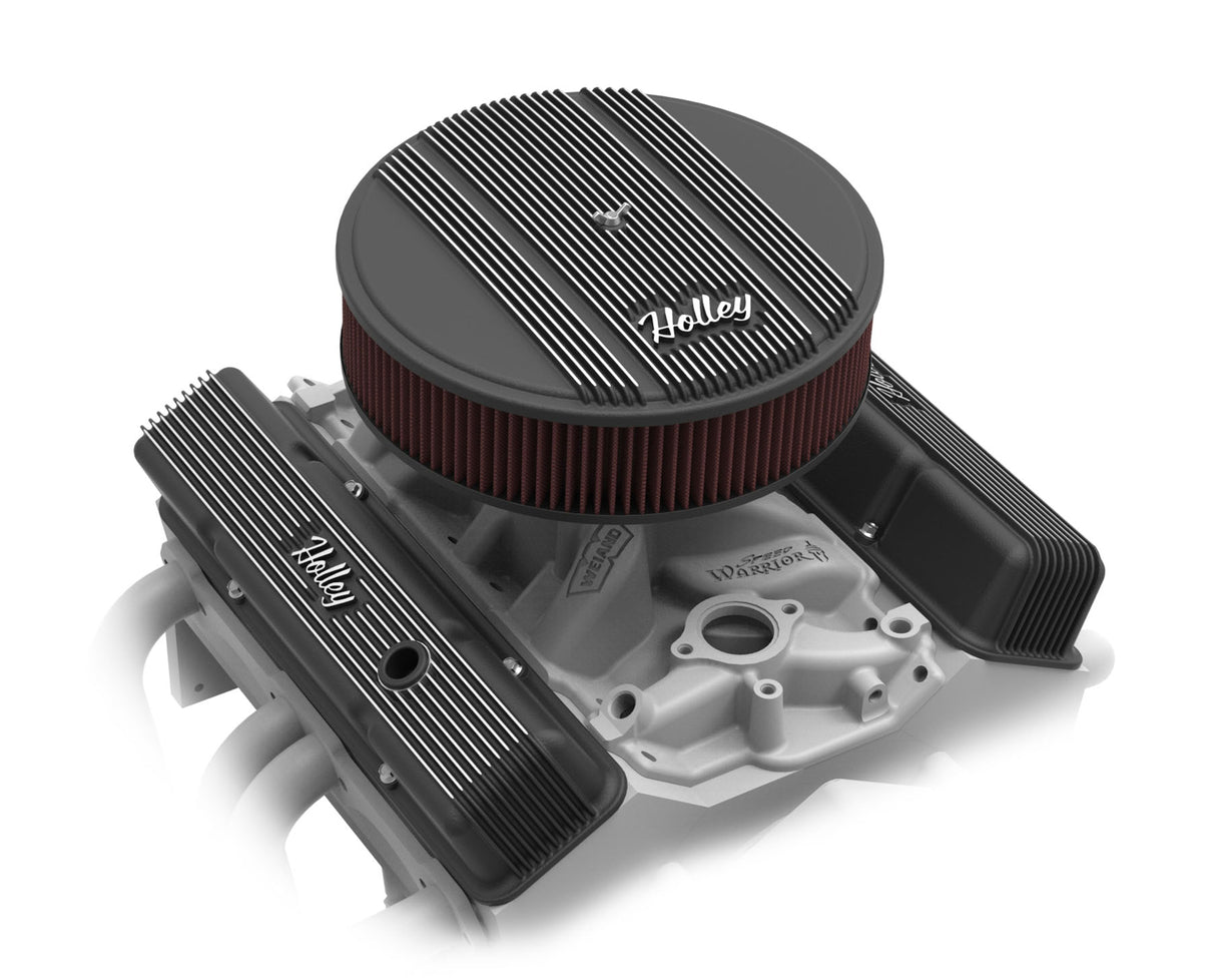 Holley 241-242 Valve Covers - Vintage Series - Finned - SBC - Satin Black Machined