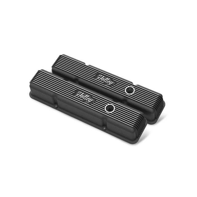 Holley 241-242 Valve Covers - Vintage Series - Finned - SBC - Satin Black Machined