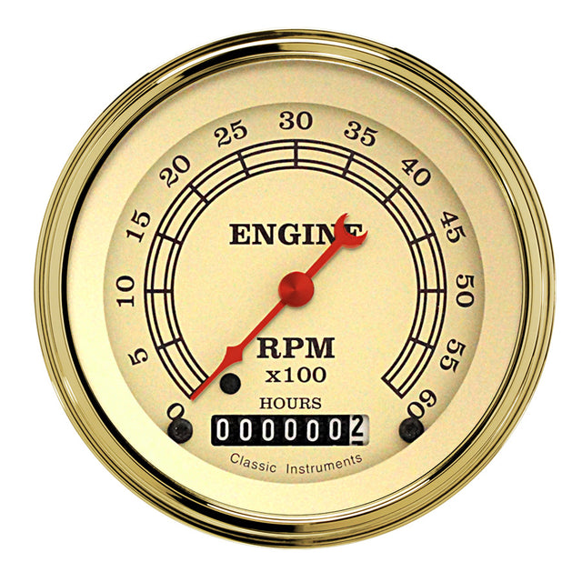 Classic Instruments Vintage 3" Hourmeter Tachometer Gauge (6000 RPM) - VT60HGLC