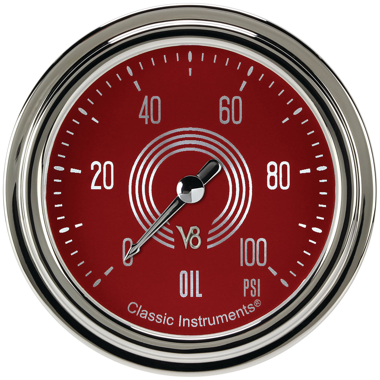 Classic Instruments V8 Red Steelie 2-5/8" Oil Pressure Gauge - V8RS381SLC