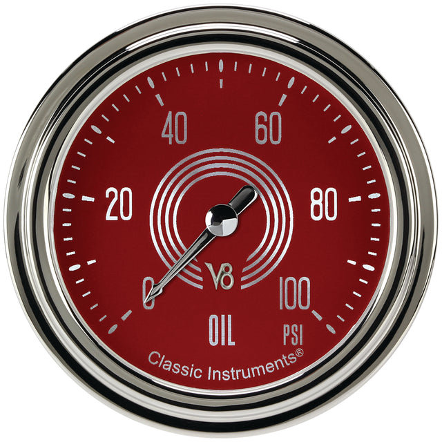 Classic Instruments V8 Red Steelie 2-5/8" Oil Pressure Gauge - V8RS381SLC