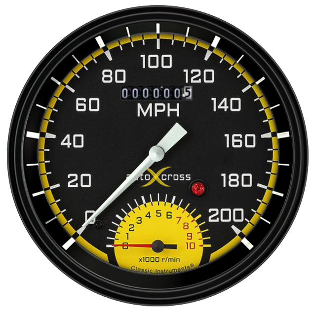Classic Instruments AUTO CROSS YELLOW 5IN SPEEDTACHULAR - AX50YBLC