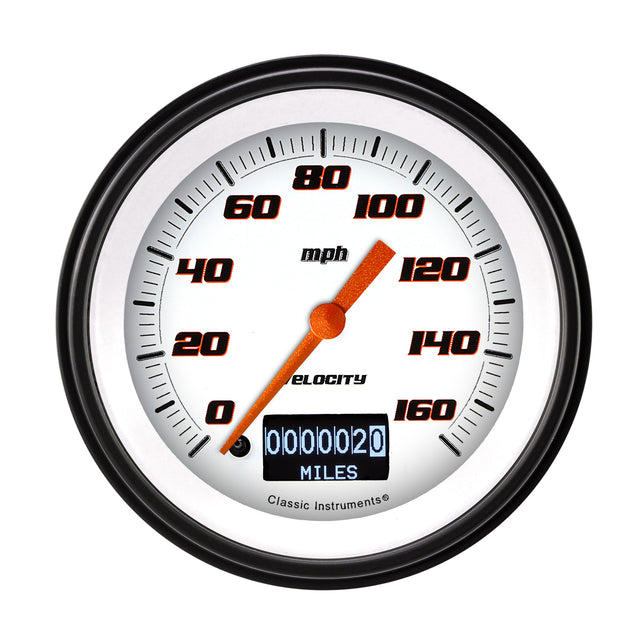 Classic Instruments Velocity White 3 3/8" Speedometer with Information Screen - VS55DWBLF