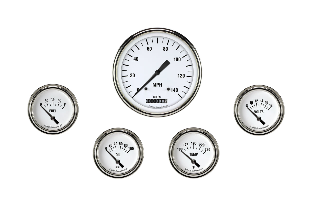 Classic Instruments White Hot Five Gauge Set 254 - WH254SLF
