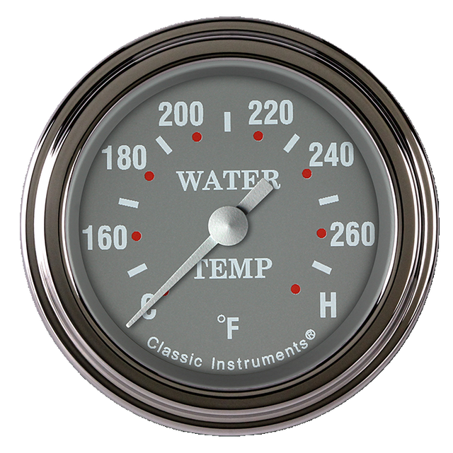 Classic Instruments Silver Gray 2 1/8" Full Sweep Water Temperature Gauge - SG126SLF-12