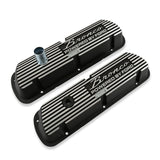 Scott Drake Aluminum Valve Covers Black with Bronco Powered by Ford Logo - 6A582-B