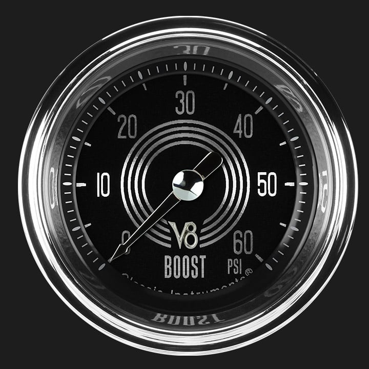 Classic Instruments V8 Speedster 2 1/8" Boost Gauge, 60 psi - V8SR143SHC