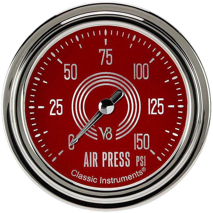 Classic Instruments V8 Red Steelie 2-5/8" Air Pressure Gauge - V8RS318SLC