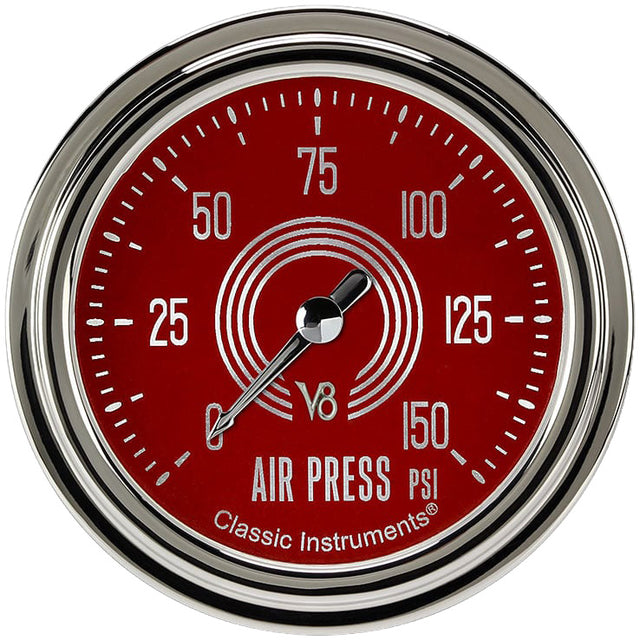 Classic Instruments V8 Red Steelie 2-5/8" Air Pressure Gauge - V8RS318SLC