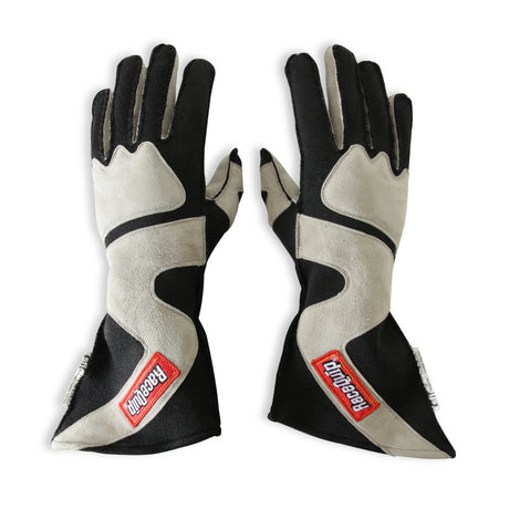 Racequip SFI 3.3/5 Black / Gray Outseam Long Gauntlet Nomex Race Gloves - X-Large - 359606RQP