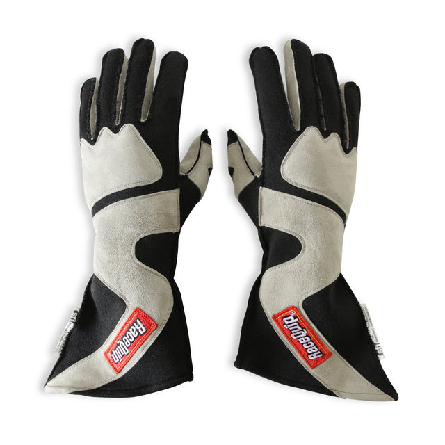 Racequip SFI 3.3/5 Black / Gray Outseam Long Gauntlet Nomex Race Gloves - X-Large - 359606RQP