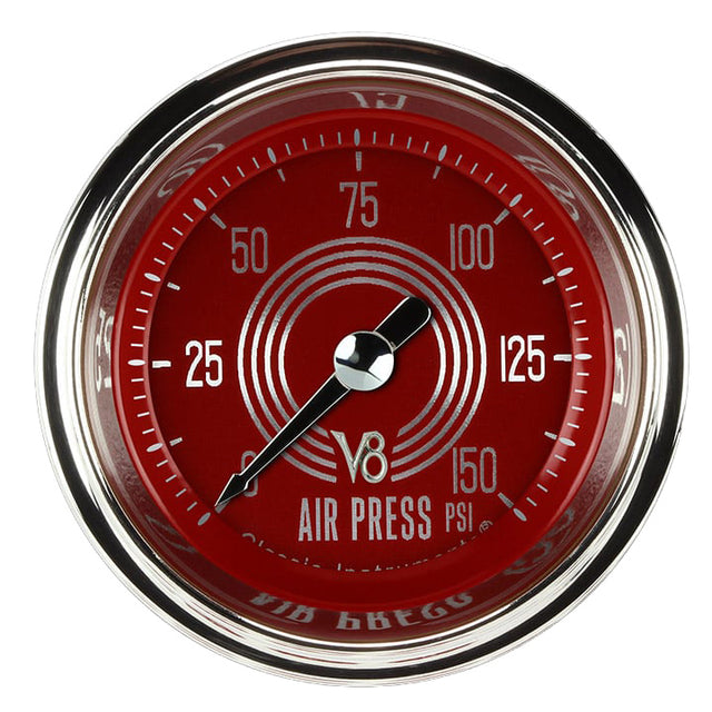 Classic Instruments V8 Red Steelie 2-1/8" Air Pressure Gauge - V8RS118SHC