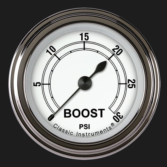 Classic Instruments Classic White 2 1/8" Boost Gauge, 30 psi - CW142SLF