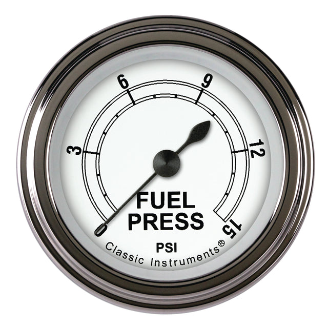 Classic Instruments Classic White 2-1/8" Fuel Pressure Gauge (15 PSI) - CW145SLF