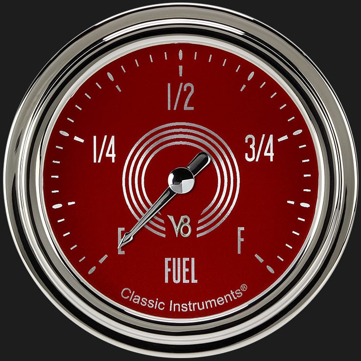 Classic Instruments V8 Red Steelie 2 5/8" Fuel Gauge - V8RS309SLC