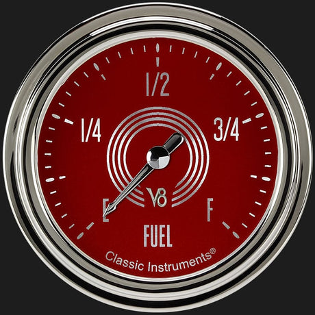Classic Instruments V8 Red Steelie 2 5/8" Fuel Gauge - V8RS309SLC