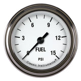 Classic Instruments White Hot 2 1/8" Fuel Pressure Gauge, 15 psi - WH145SLF