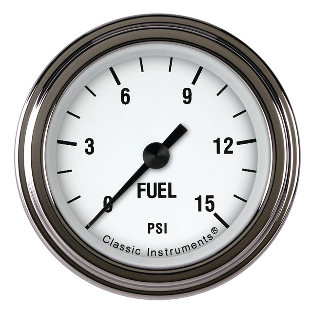 Classic Instruments White Hot 2 1/8" Fuel Pressure Gauge, 15 psi - WH145SLF