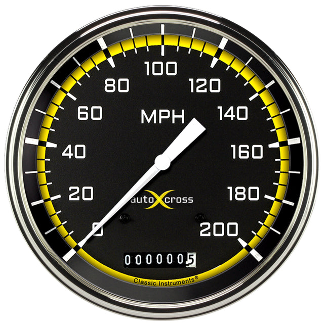 Classic Instruments AUTO CROSS YELLOW 5IN SPEEDO 200 MPH - AX56YSLF