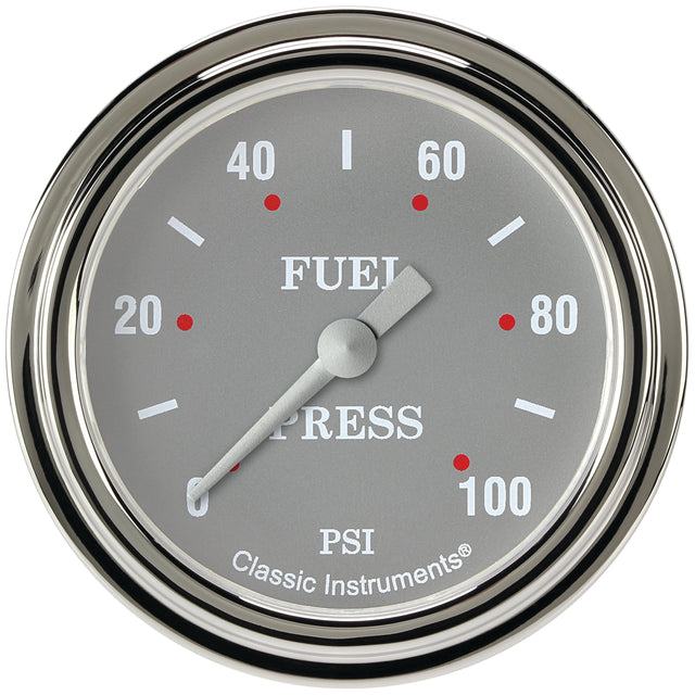 Classic Instruments Silver Gray 2-5/8" Fuel Pressure Gauge (100 PSI) - SG346SLF