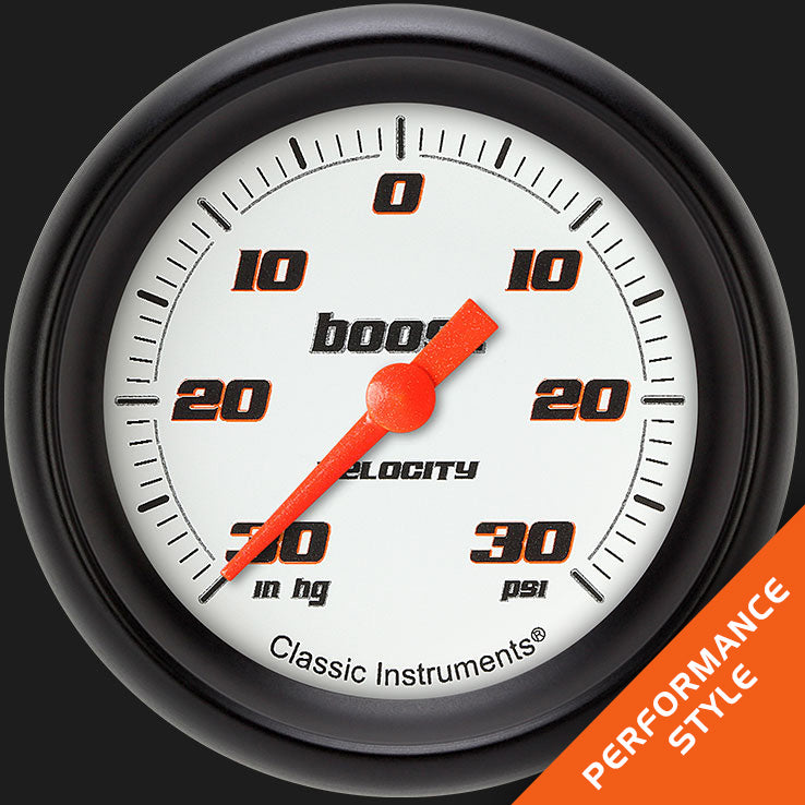 Classic Instruments Velocity White 2 5/8" Boost/Vac Gauge - VS341WBPF
