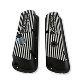 Scott Drake Aluminum Valve Covers Black with Bronco Powered by Ford Logo - 6A582-B