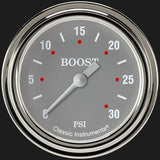 Classic Instruments Silver Gray 2 5/8" Boost Gauge, 30 psi - SG342SLF