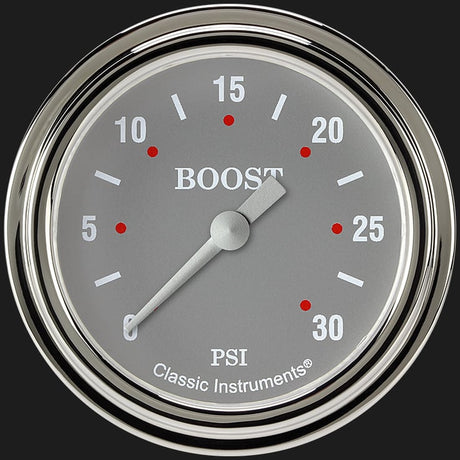 Classic Instruments Silver Gray 2 5/8" Boost Gauge, 30 psi - SG342SLF
