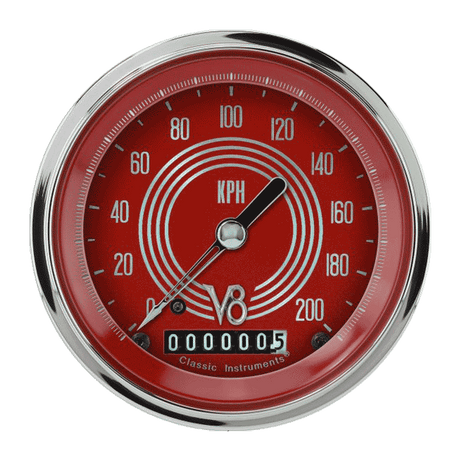 Classic Instruments V8 Red Steelie 3 3/8" Speedometer - V8RS59SHC