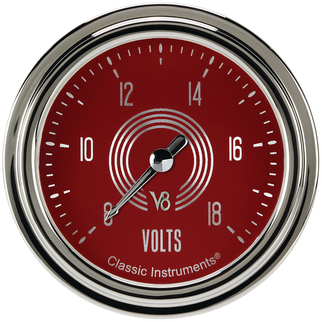 Classic Instruments V8 Red Steelie 2-5/8" Volt Gauge - V8RS330SLC